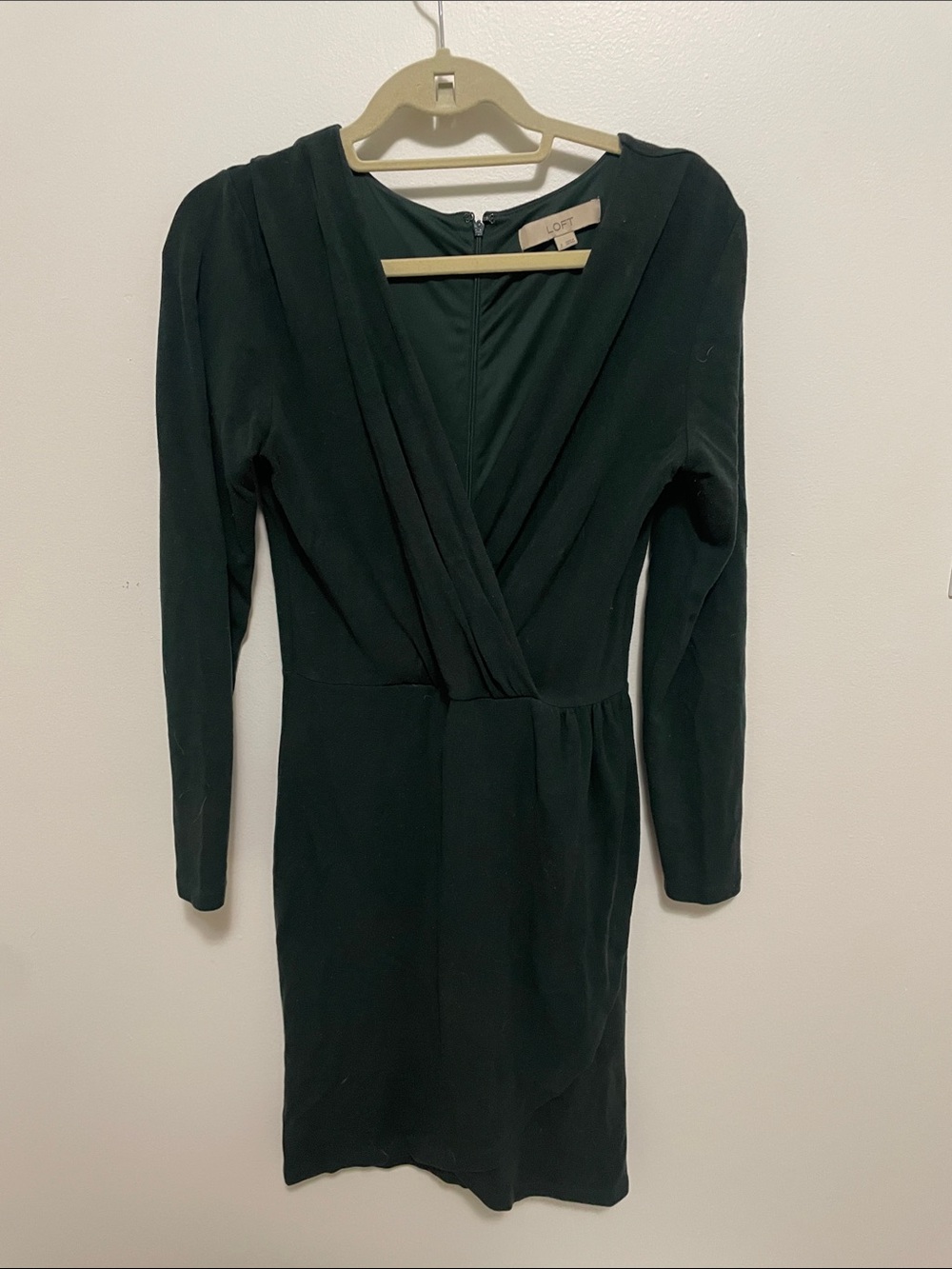 LOFT Dark Green Long Sleeve Wrap Dress